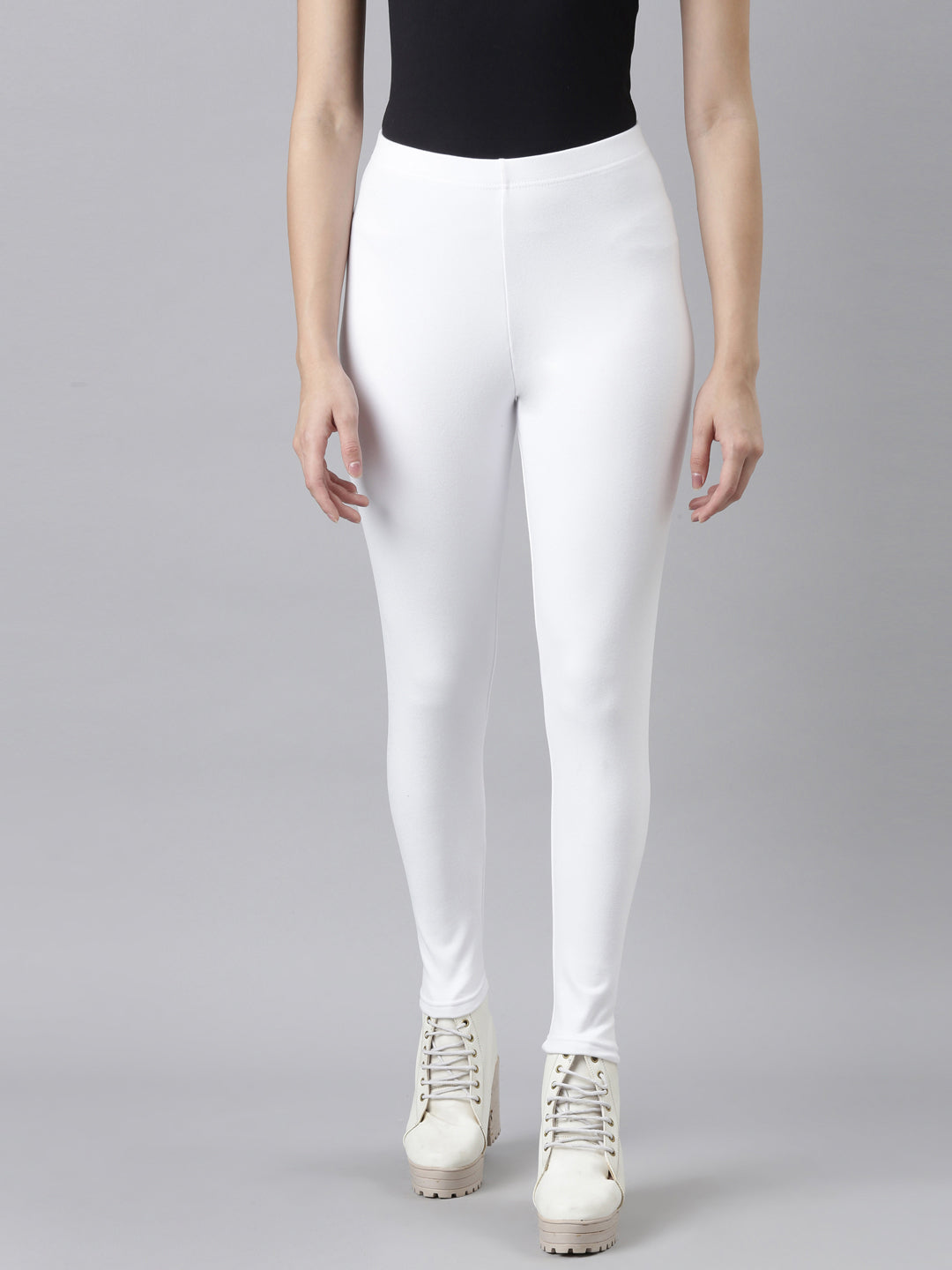 Women Solid White Mid Rise Warm Suede Legging