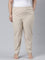 Women Beige Stripe Linen Pencil Pants