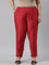 Women Cherry Red Solid Mid Rise Metallic Pants