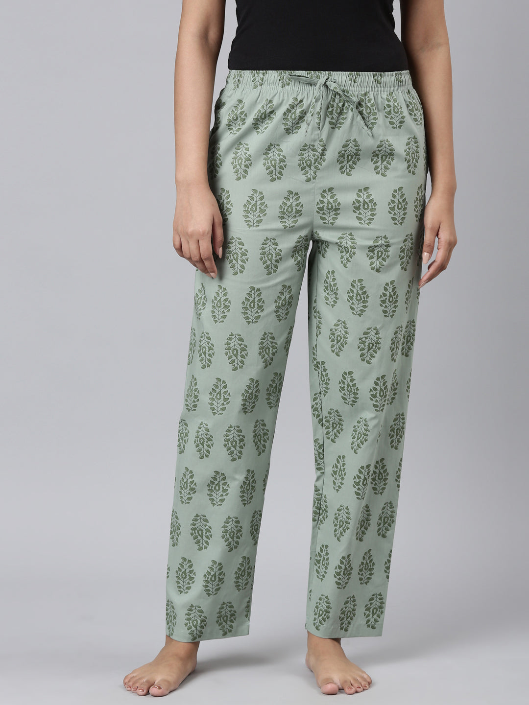 Women Printed Greens Cotton Knit Lounge Pants