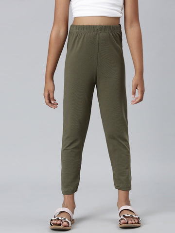 Girls Solid Olive Green 3/4th Leggings