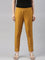 Women Mustard Solid Mid Rise Metallic Pants