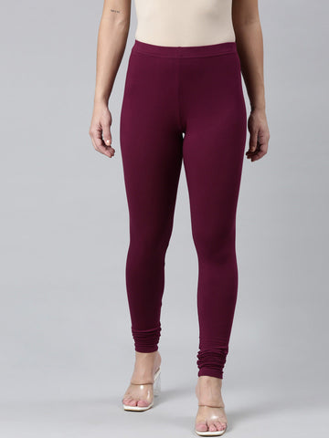 Women Plum Cotton Churidar Leggings