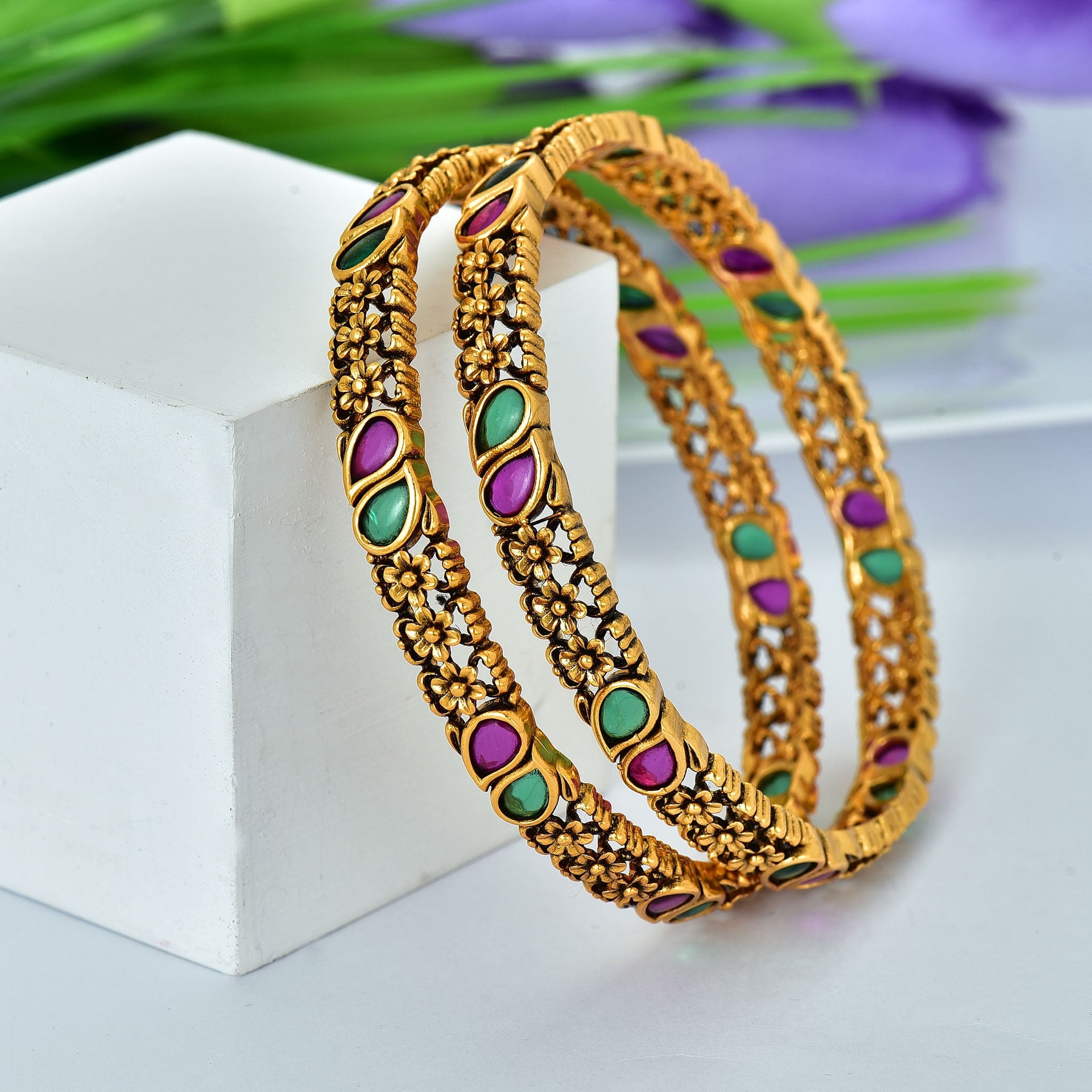 Designer Antique Kempu Bangles ZBGL10865