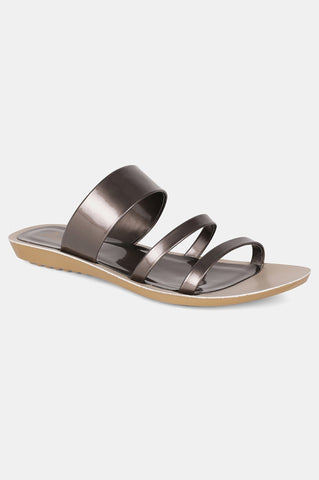 Aurelia Pewter Mettalic Almond Toe Flat-Zdaphne