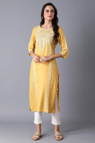 Yellow Placement Print kurta