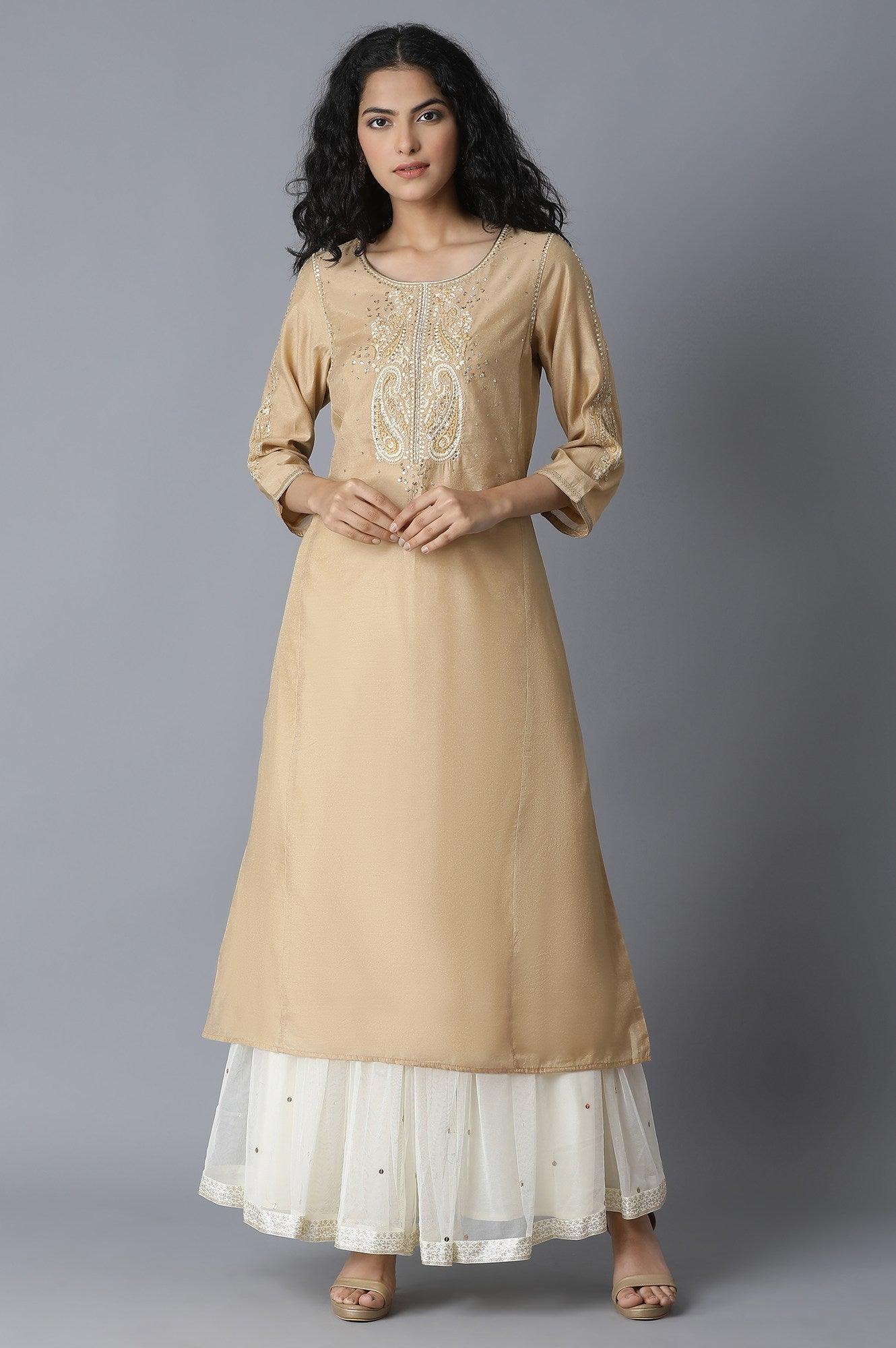 Beige Chanderi kurta