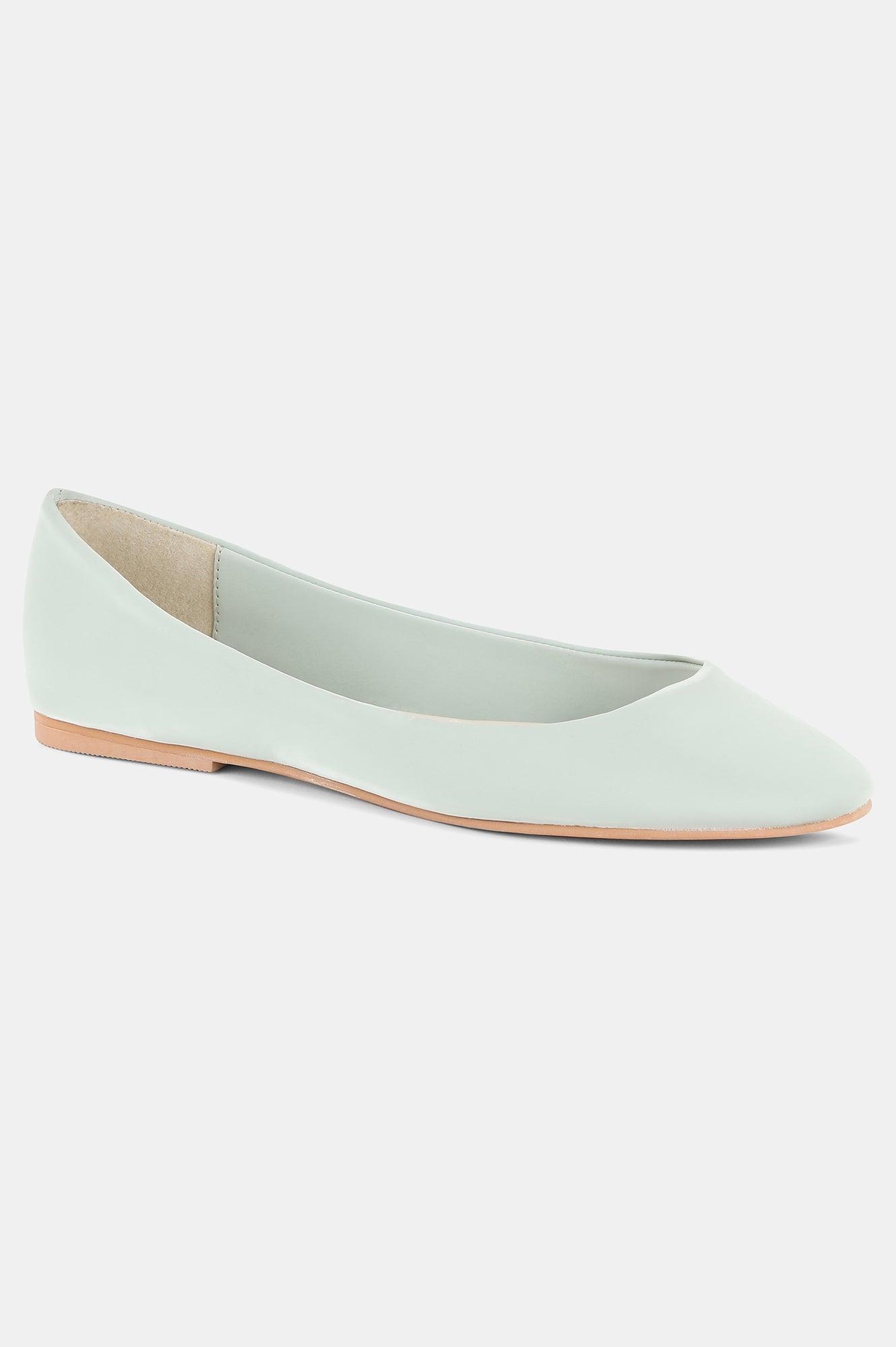 Pastel Green Round Toe Solid Flat-Wvivian