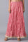 Pink Floral Printed Flared Cotton Skirt With Elasticated Waist