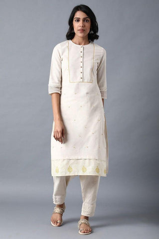 Ecru Round Neck Solid kurta