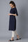 Navy Blue Round Neck Solid kurta