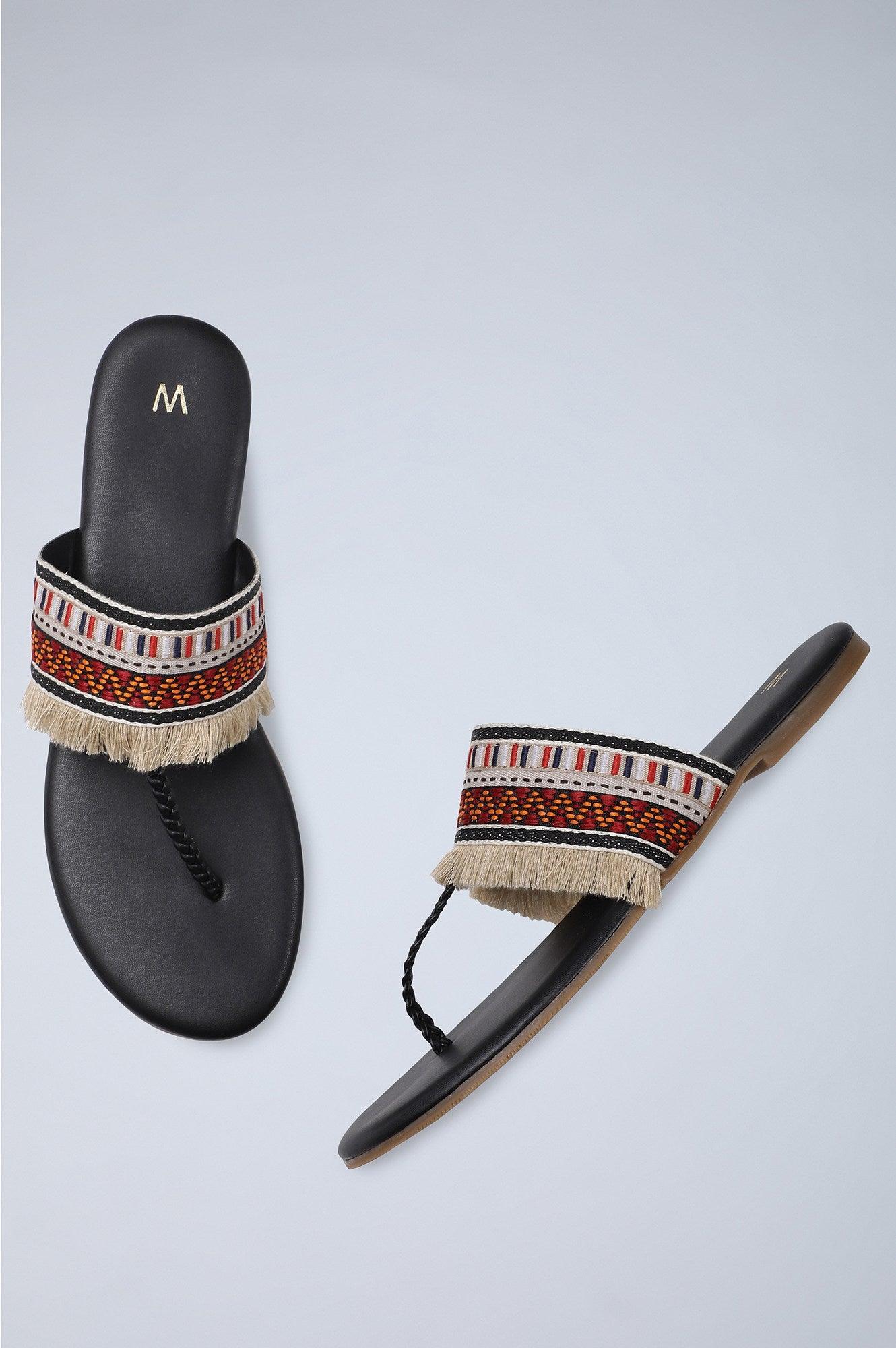 W Black Embroidered Open Flat-Wcarla