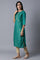 Sap Green Foil Print kurta In Keyhole Neck