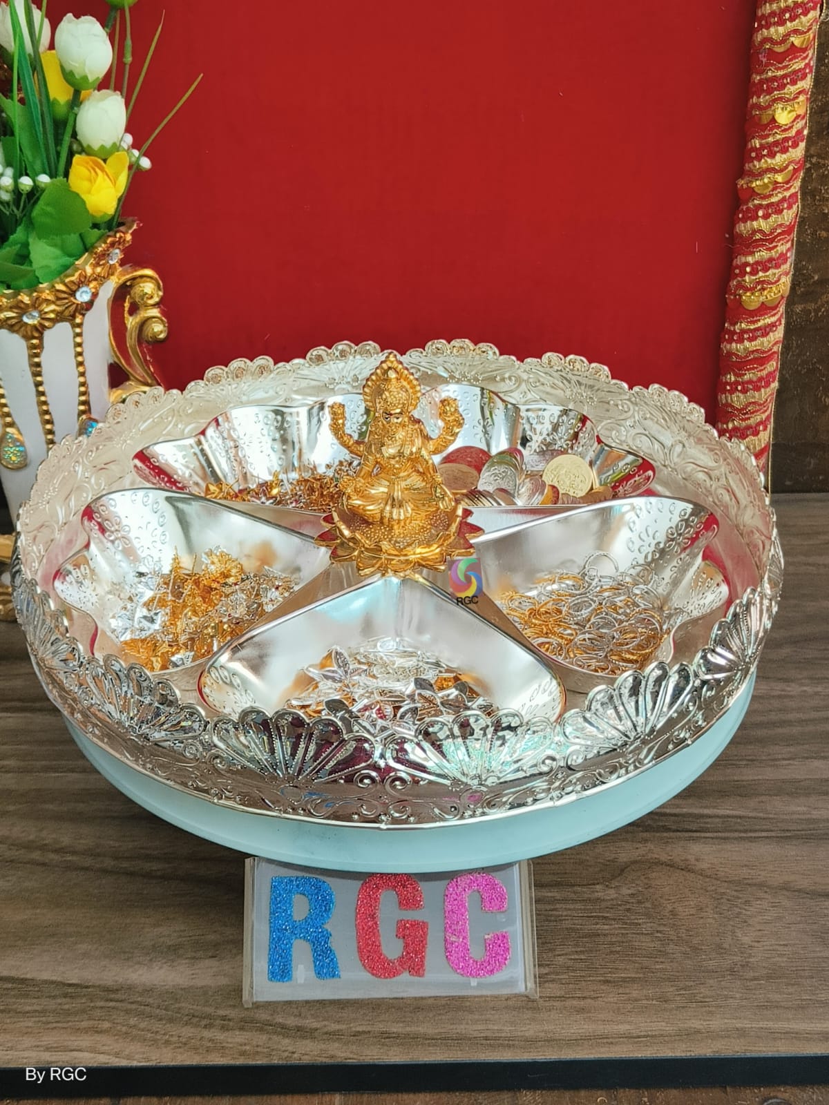 RGC Astotaram combo 5 types of flowers with imported German silver plate and bowls set