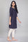 Navy Printed kurta with Organza Detail