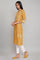 Yellow Placement Print kurta with Embroidery