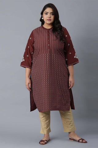 Brick Red Printed Straight kurta