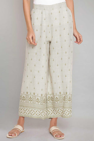 Ecru and Olive Printed Parallel Pants