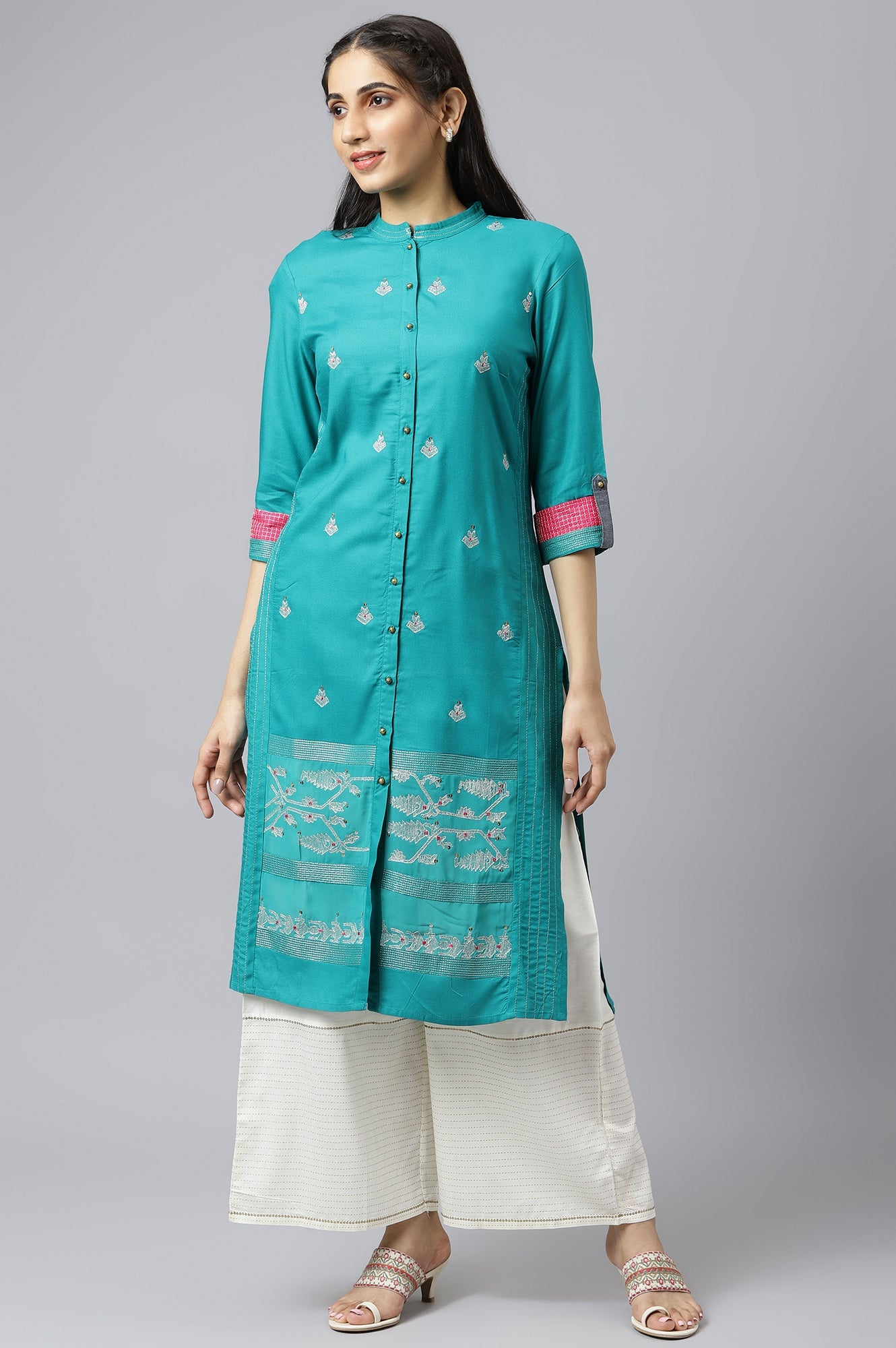 Teal Embroidered Kurta Set