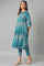 Teal Yarn-Dyed Ikkat Crepe kurta And Straight Pants Set