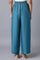 Blue Solid Wide Leg Tencel Palazzo With Elasticated Waist