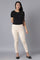 Beige Solid Straight Fit Pants With Elasticated Waist