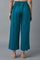 Teal Green Solid Straight-fit Cotton Palazzo with Side Pockets
