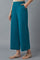 Teal Green Solid Straight-fit Cotton Palazzo with Side Pockets