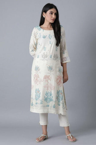 Ecru Placement Print kurta