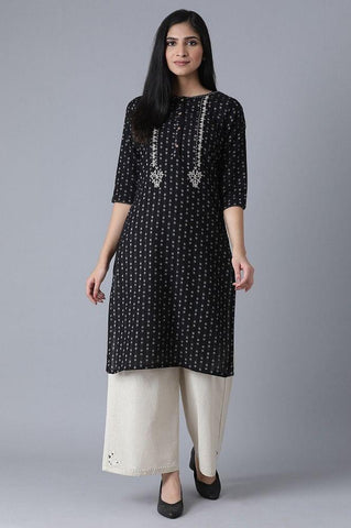Black Polka Dots Yarn Dyed Embroidered kurta
