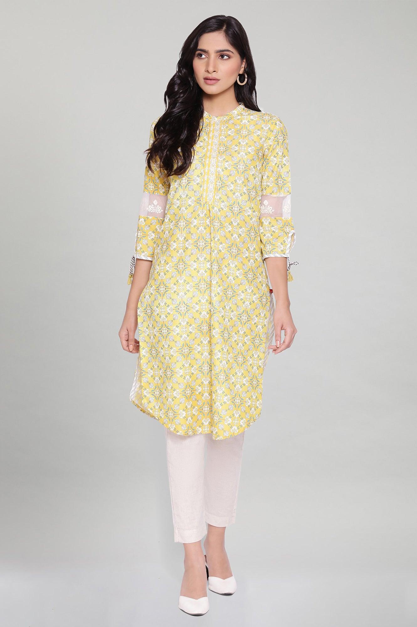 Misted Yellow kurta with Embroidery