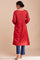 Red Pintuck Dress With Kantha Embroidery