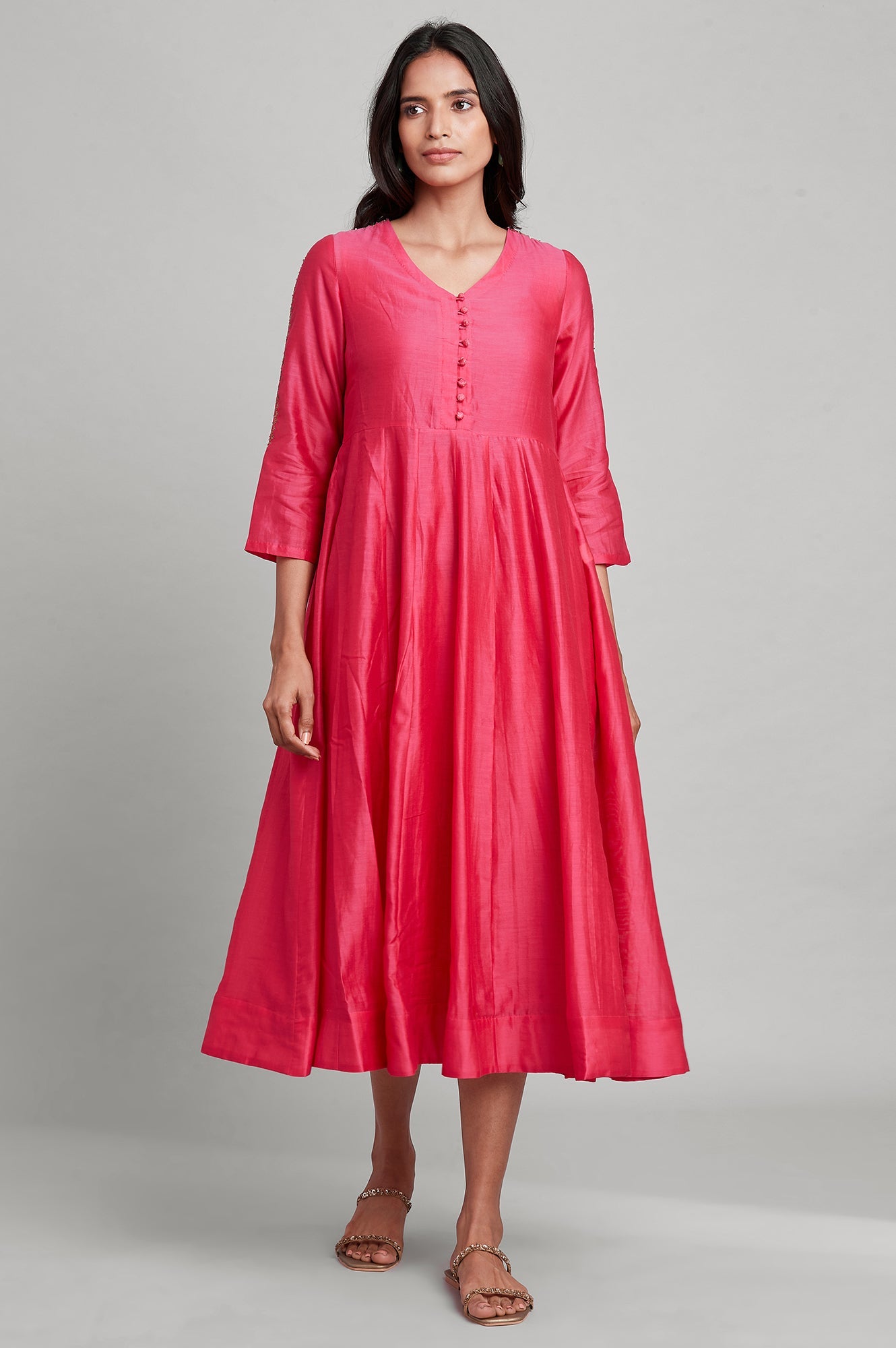 Pink Anarkali V-Neck kurta