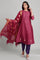 Dark Pink Mandarin Neck Panelled kurta