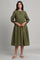 Dark Green Gathered Solid Dress