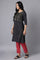 Black Embroidered kurta-Red Trousers Set