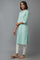 Light Blue Floral Print kurta in Mandarin Collar