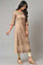 Beige Foil Printed A-Line Liva kurta