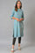 Blue Thread Embroidered Printed kurta