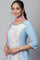 Blue Straight Kurta, Peach Culottes And Dupatta Set