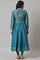 Teal Embroidered Anarkali Mughal Gown With Tights