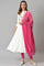 Ecru Embroudered Flared kurta In Round Neck With Tights And Chiffon Dupatta