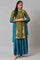 Olive Green Embroidered kurta With Teal Flared Pants And Dupatta