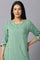 Green Rayon kurta With Multicolour Embroidery