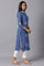 Dark Blue Embroidered kurta In Round Neck