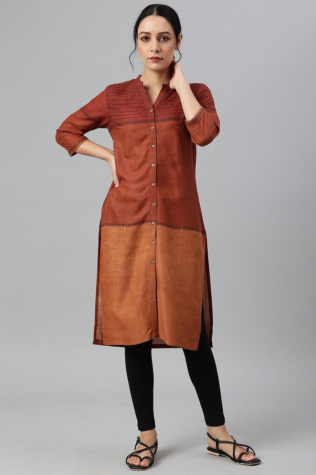 Red Pintuck Colour Block kurta