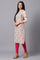 Ecru A-Line kurta With Multi-Coloured Floral Print