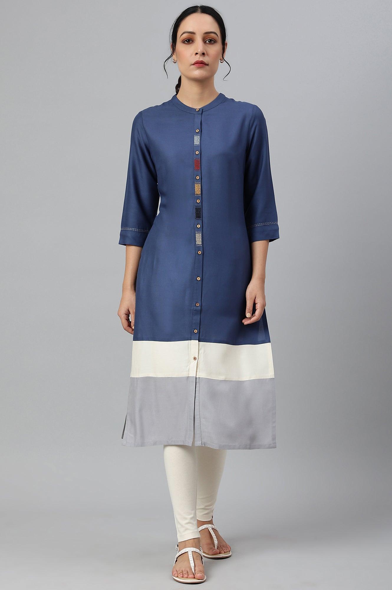 Blue And Grey Colour Block kurta