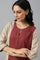 Red And Ecru Placement Print kurta In Round Neck