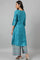 Teal Embroidered Front Slit kurta with Printed Parallel Pants